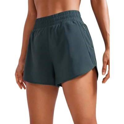Abbildung von CRZ YOGA Damen Kurz Sporthose Laufhose High Waist Fitness Sport Shorts Kurze Hose mit Reißverschlusstasche Melanit 40