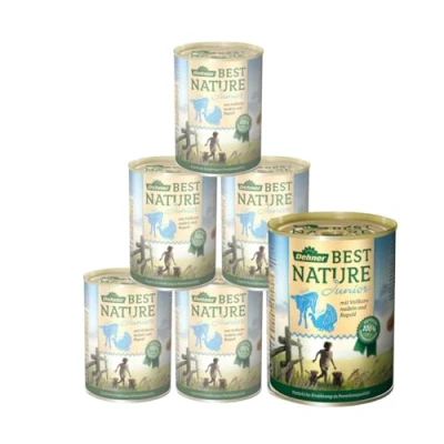 Abbildung von Dehner Best Nature Hundefutter, Nassfutter getreidefrei, für Welpen und junge Hunde, Pute / Kalb Vollkornnudeln, 6 x 400 g Dose (2.4 kg)