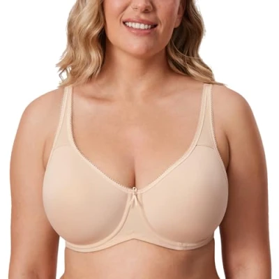 Abbildung von DELIMIRA Damen mit Bügel Nahtlose Vollschalen T Shirt BH Gepolstert Große Größen Beige 100E