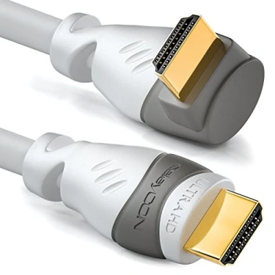 Abbildung von deleyCON 5m HDMI 90 Grad Winkel Kabel Kompatibel zu 2.0/1.4 UHD 4K HDR 3D 1080p 2160p ARC Weiß