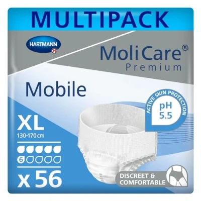 Abbildung von MoliCare Premium Mobile Einweghose: Diskrete Anwendung bei Inkontinenz für Frauen und Männer; 6 Tropfen, Gr. XL (130 170 cm Hüftumfang), 4x14 Stück