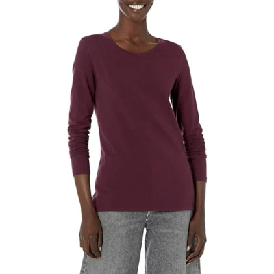 Abbildung von Amazon Essentials Damen Regular Fit Langarm T Shirt Rundhalsausschnitt (In Übergröße Erhältlich), Burgunderrot, XL