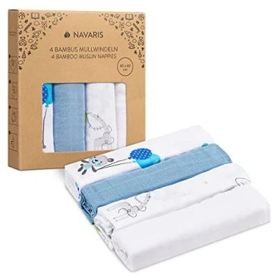 Abbildung von Navaris Baby Mullwindel Set 4x Mulltuch zum Stillen Pucken Wickeln 80x80cm Pucktuch Spucktuch Stilltuch aus Viskose und Baumwolle