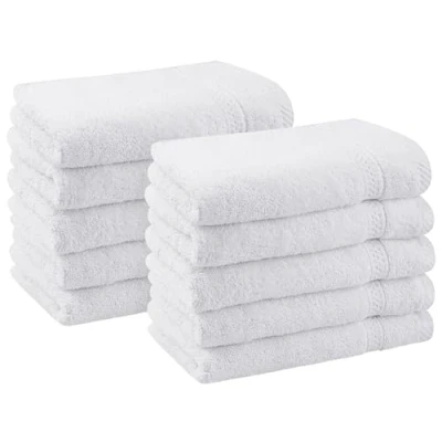 Abbildung von Utopia Towels 10er Pack Gästehandtücher 30x50 cm mit Aufhängeschlaufe, kleine Handtücher 100% Baumwolle weich und saugfähig Gästetücher Set (Weiß)