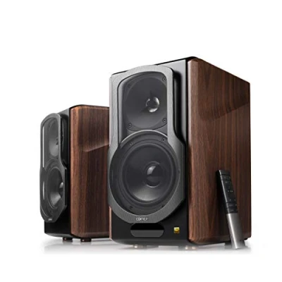 Abbildung von Edifier S2000MKIII 2.0 Aktive Bluetooth Regallautsprecher, Nahfeld Aktiv Dreifachverstärker, 130 Watt Studiomonitorlautsprecher für Audiophile mit kabellosem Line in und optischem Eingang, holz