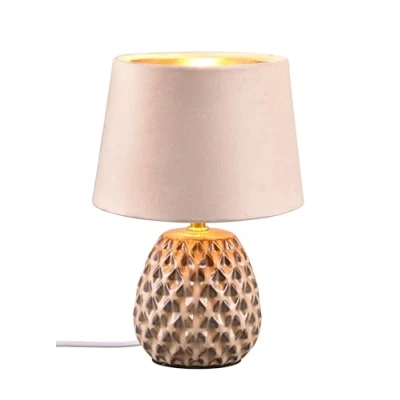 Abbildung von Reality Leuchten Tischleuchte Ariana R51531044, Sockel Keramik Beige, Schirm Samt Beige/Goldfarbig, exkl. 1x E14
