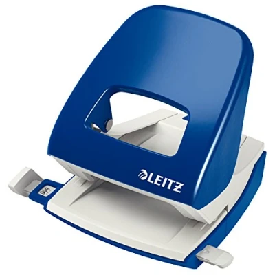 Abbildung von Leitz Büro Locher aus Metall, Für 30 Blatt, Anschlagschiene mit Formatangaben, Ergonomisches Design, blau, 50080035