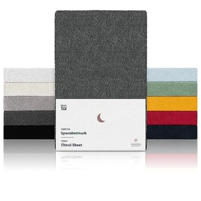 Abbildung von Blumtal® Frottee Spannbettlaken 140x200 cm OEKO TEX zertifiziertes Spannbetttuch bis 25 Matratzenhöhe Bettlaken wärmend in Anthrazit