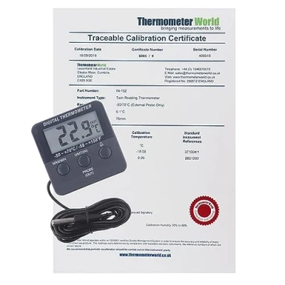 Abbildung von Kalibriertes digitales Kühlschrank Gefrierschrank Thermometer mit rückverfolgbarem 2 Punkt Kalibrierzertifikat