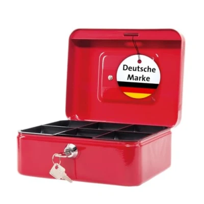 Abbildung von MAUL Geldkassette aus Stahl 20x16x9cm abschließbar Münzgeld Einsatz herausnehmbar Kasse mit 2 Schlüsseln Ideal als Spardose, Geldtasche, Tresor, klein Rot