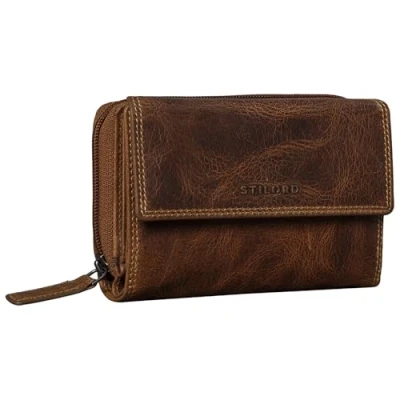 Abbildung von STILORD &#039;Thea&#039; Geldbörse aus Leder für Damen, RFID Geldbörse, Vintage, mit NFC Schutz, Reißverschluss und Geschenkbox echtem Leder, Luino Braun, M,