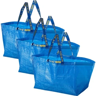 Abbildung von 3 x blaue große Tasche, ideal zum Einkaufen, Waschen und Aufbewahren, blau, L