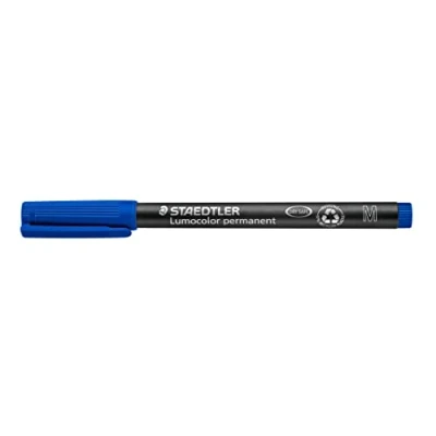 Abbildung von STAEDTLER permanent Marker Lumocolor, blau, Linienbreite ca. 1,0 mm, wisch und wasserfest, Made in Germany, nachfüllbar, lange Lebensdauer, 10 blaue Universalstifte im Kartonetui, 317 3