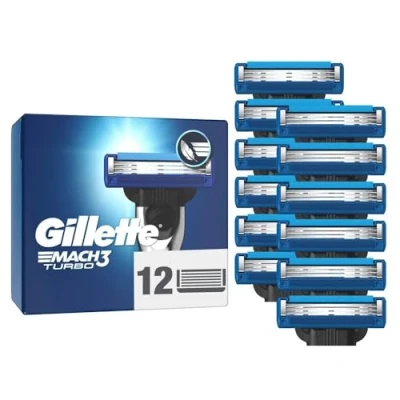 Abbildung von Gillette Mach3 Turbo Rasierklingen für Männer, 12 Original Ersatzklingen, Klingen Herren mit Gleitstreifen ein sanftes Gleiten und Klingenbeschichtung