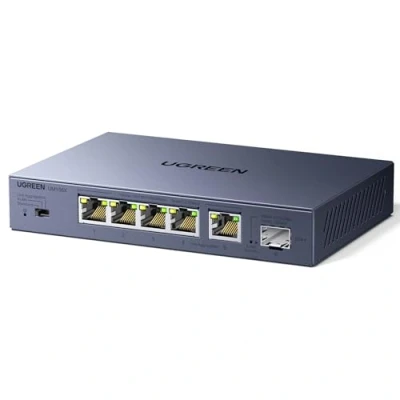 Abbildung von UGREEN 2.5G LAN Switch mit 5X Ports+1X10G SFP+,Unmanaged Netzwerk für Computer,NAS,Server,WiFi 6 AP, Schnelle Datenübertragung,Desktop/Wandmontage Metallgehäuse