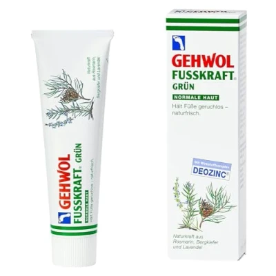 Abbildung von GEHWOL Fusskraft® Grün für normale Haut erfrischende Fuß Creme gegen Fußgeruch 125 ml Tube.