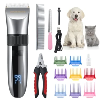 Abbildung von BarberBoss Kabelloser Haustier Fellpflege Clipper Keramikklingen, LED Display, schnelles Aufladen, elektrische Haustierschneidemaschine für Hunde und Katzen QR 9082