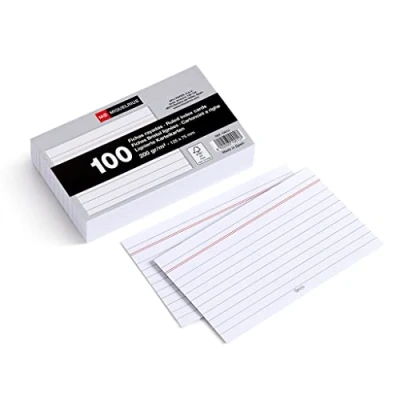 Abbildung von Miquelrius Karteikarten, 100 Notizkarten, horizontal liniert, Lernkarten, 200 g/m² Offset Kartenpapier, Größe 75 x 125 mm