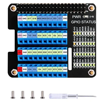 Abbildung von GeeekPi Raspberry Pi GPIO Screw Terminal Block Breakout Board HAT with Status LED, Expansion Module for 4B/3B+/3B/2B/B+/Pi Zero W/Pi 2 W