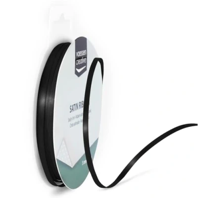 Abbildung von Vaessen Creative Satinband 3mmx10m Schwarz, Schleifenband, Dekoband, Bänder zum Basteln, Stoffbänder für Hochzeit, Taufe Und Geburtstagsgeschenke