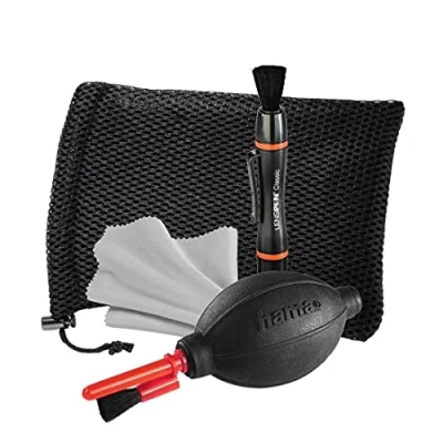 Abbildung von Hama Kamera Reinigungsset 4 teilig (Objektiv, Filter u. Kameralinse reinigen, mit Lenspen Reinigungsstift Objektivpinsel, Blasebalg Reinigungspinsel, Mikrofasertuch, für DSLR, Brille, Fernglas)