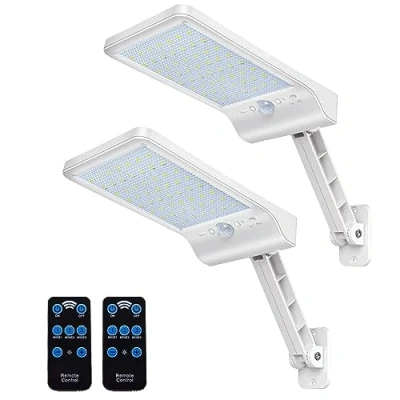 Abbildung von COLBOR Solarlampen für Außen mit Bewegungsmelder, 56LED Wandleuchte Aussen Solar Fernbedienung 3 Modi IP65 Wasserdicht 6500K 2200mAh 2Pcs Solarleuchte Weiß, LED Strahler