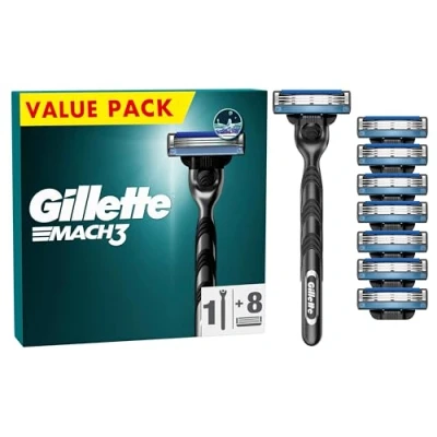 Abbildung von Gillette Mach3 Nassrasierer Herren, Rasierer + 8 Rasierklingen mit 3 fach Klinge, Geschenk für Männer