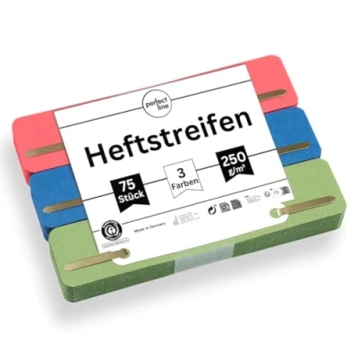 Abbildung von perfect line 75 Heftstreifen Pappe, recycling Karton, 250 g/m², MADE IN GERMANY (Rot, Grün, Blau)