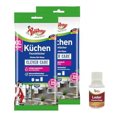 Abbildung von POLIBOY XXL Küchen Feuchttücher Feuchte Reinigungstücher für den Haushalt Mit Orangenduft 2x 24 Tücher Made in Germany