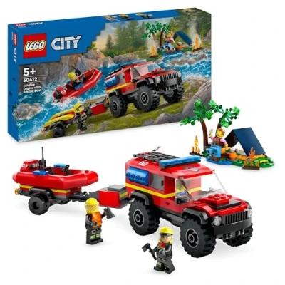 Abbildung von LEGO 60412 City Feuerwehrgeländewagen mit Rettungsboot, Offroad Auto Spielzeug für Kinder ab 5 Jahren, Rettungswagen Schlauchboot, Anhänger, Zelt und 3 Minifiguren, Geschenk Jungs Mädchen