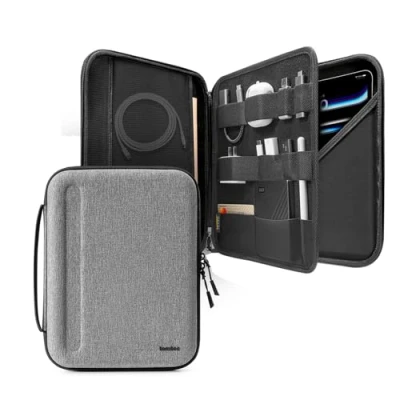 Abbildung von tomtoc Portfolio Tablet Tasche für 13 Zoll iPad Pro M4 2024 OLED, Air M2 2024, 12,9 6/5/4 M2&amp;M1, Hartschale Hülle Magic/Smart Keyboard/Adapter/Kabel/USB Hub/Apple Pencil