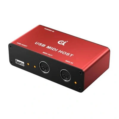 Abbildung von DigitalLife Stand Alone USB MIDI Host Bridge Box 1 In/1 Out 5 PIN DIN Schnittstellen, LED Anzeige, Metall, Rot (kein Computer erforderlich)
