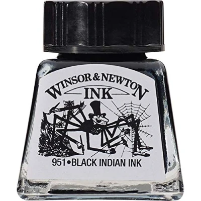 Abbildung von Winsor &amp; Newton 1005030 Drawing Inks Zeichentusche für Kalligraphen, Illustratoren, Grafikern, Künstler wasserbeständige Farben, herrvorragender Transparenz, 14ml Flasche Schwarz (Indisch)