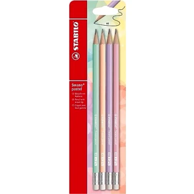 Abbildung von Bleistift mit Radierer STABILO Swano Pastel 4er Pack 4 verschiedenen Farben Härtegrad HB