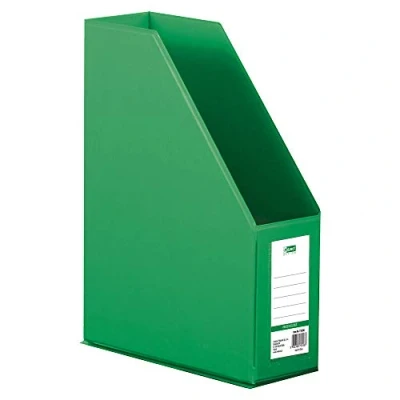 Abbildung von D.RECT Kunststoff Organizer, Zeitschriftenhalter, Stehsammler mit Sichtfenster zum Beschriften PVC A4 90mm, zusammenlegbar, Grün