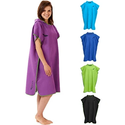 Abbildung von Fit Flip Strandponcho für Surfer Poncho Handtuch schnelltrocknend Surf Mikrofaser Umkleidehilfe Strand Surfponchos Ultraleicht Badeponcho Erwachsene (Größe L, Lila/Grün)