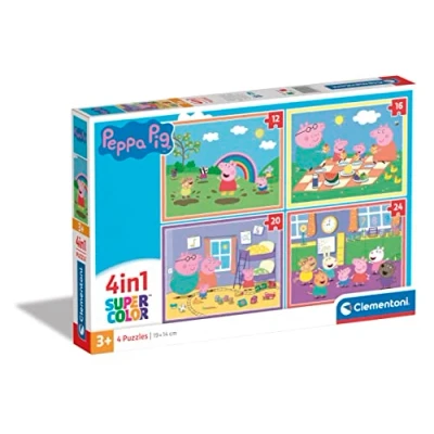 Abbildung von Clementoni 21516 Supercolor 4 In 1 Peppa Pig Puzzle 12,16,20,24 Teile Ab 3 Jahren, Buntes Kinderpuzzle Mit Besonderer Leuchtkraft &amp; Farbintensität, Geschicklichkeitsspiel Für Kinder