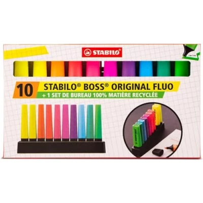 Abbildung von Textmarker STABILO BOSS ORIGINAL 10er Tischset mit 9 verschiedenen Neonfarben