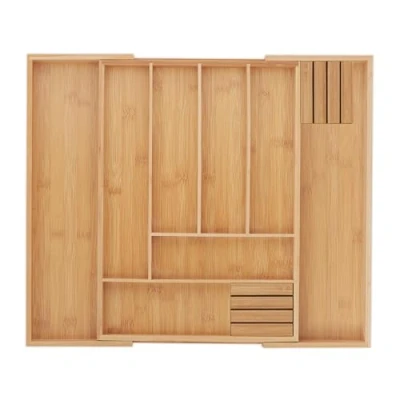 Abbildung von Relaxdays Besteckkasten Bambus, ausziehbar, 6 8 Fächer, 2 Messerblöcke, HBT: 5x32x43 cm, Schubladeneinsatz Küche, Natur