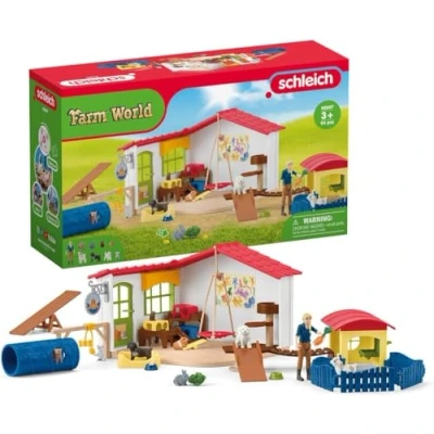 Abbildung von schleich FARM WORLD 42607 Bauernhof Baby Tierhotel mit Tierpflegerin Großes 54 teiliges Tiere Spielset Hund, Katze, Hase und Zubehör, Fantasievolles Spielzeug ab 3