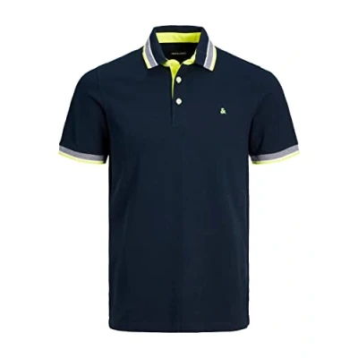 Abbildung von Jack &amp; Jones Herren Slim Fit Polo Shirt JJEPAULOS Uni Sommer Hemd Kragen Kurz Arm Basic Pique Cotton, Dark Navy 3 , XL