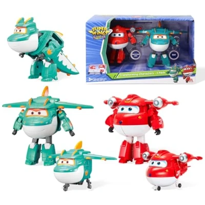 Abbildung von Super Wings 5&quot; Transforming Characters 2 Pack Supercharged Jett + Tino, Transformer Spielzeug für 3+ Jahre Alten Jungen Mädchen