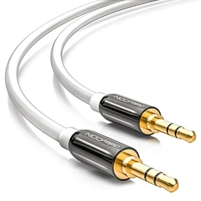 Abbildung von deleyCON 10m Klinkenkabel 3,5mm AUX Kabel Stereo Audio Klinkenstecker gerade für PC Laptop Handy Smartphone Tablet KFZ HiFi Receiver Weiß