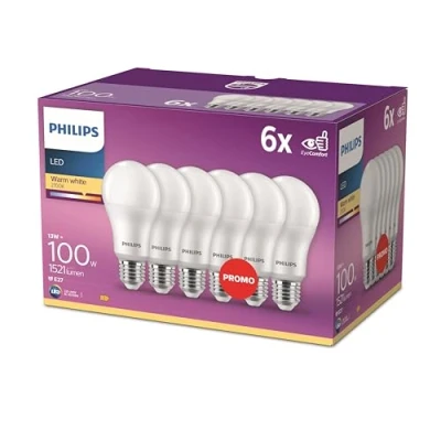 Abbildung von Philips LED Classic E27 Lampen 6 er Pack (100 W), matte mit warmweißem Licht, energiesparende langer Nutzlebensdauer, neue Generation