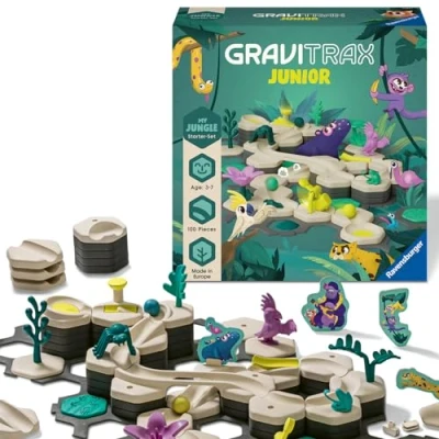 Abbildung von Ravensburger GraviTrax Junior Starter Set L Jungle Erweiterbare Kugelbahn für Kinder, Murmelbahn überwiegend aus nachwachsenden Rohstoffen mit Lernspielzeug &amp; Konstruktionsspielzeug ab 3 Jahren
