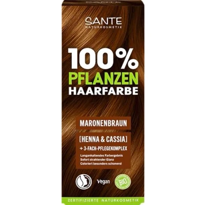 Abbildung von SANTE Naturkosmetik 100% Pflanzenhaarfarbe Pulver 08 Maronenbraun, vegane Haar Coloration mit Henna &amp; Cassia, langanhaltendes Braun, natürliche Grauabdeckung Glanz, 3 Fach Pflegekomplex, 100g