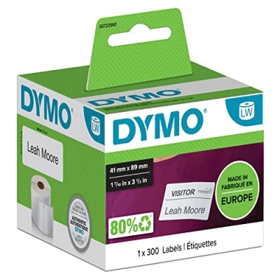 Abbildung von DYMO Original LabelWriter Etiketten für kleine Namensschilder 41 mm x 89 Rolle mit 300 leicht ablösbaren selbstklebend Etikettendrucker und Beschriftungsgerät