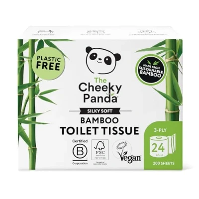 Abbildung von The Cheeky Panda Bambus Toilettenpapier 3 Lagig Großpackung 24 Rollen x 200 Blatt Klopapier Plastikfrei Verpackt Eco WC Papier