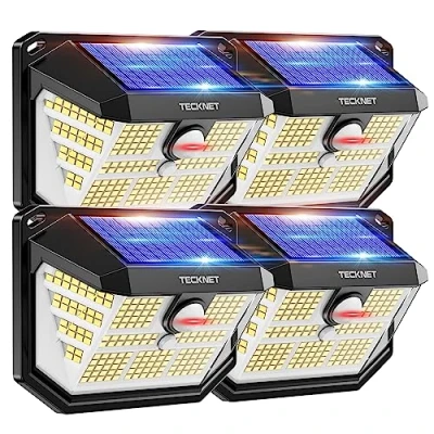 Abbildung von TECKNET Solarlampen für Außen, 【4 Stücke】 231 LED Solarlampe 300 Superhelle mit Bewegungsmelder 3 Modi IP65 Wasserdichte Wandleuchte Wand Post Pathway Garten Garage