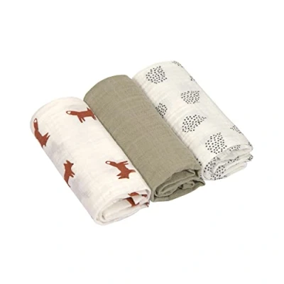 Abbildung von LÄSSIG Baby Puckdecke Spuckdecke Pucktuch Mulltuch 3er Set Baumwolle 60 x cm/Swaddle &amp; Burp Blanket M Little Forest Fox